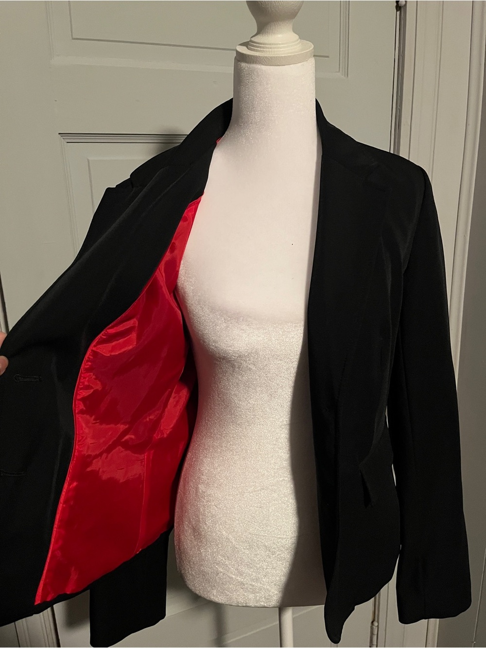 Isaac Mizrahi Black Blazer with Red Satin Interior